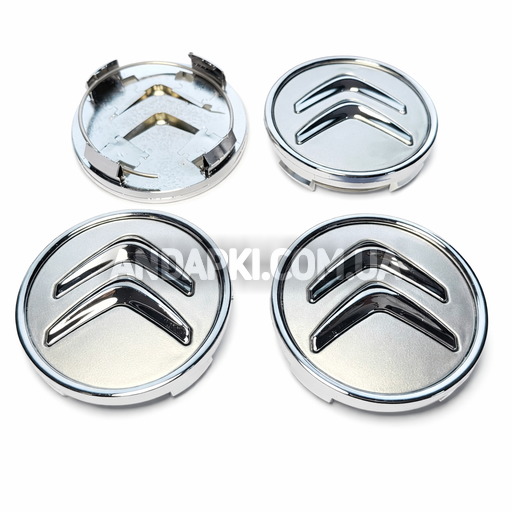Комплект (4шт) заглушок в литі диски CITROEN d=58 d=60 хром