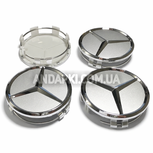 Комплект (4шт) заглушок у литі диски MERCEDES D=70 D=75 хром